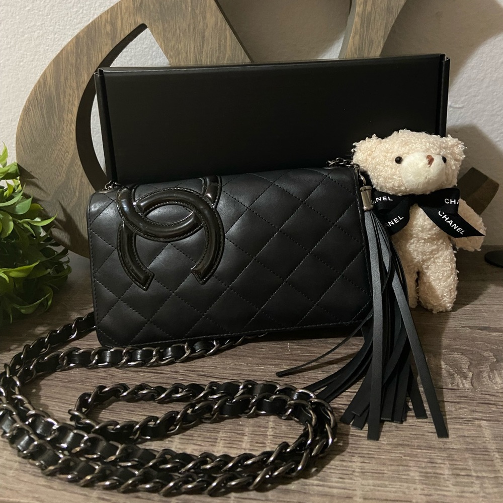 🇺🇸♠️ Chanel Quilted Wallet Chain Crossbody Wallet Gunmetal Rhodium FREE TEDDY 🧸